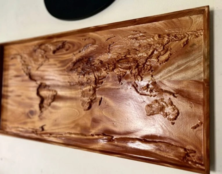 Wooden 3D Topographical World Map