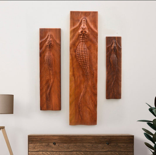 Large Size Crocodile Wood Sculpture