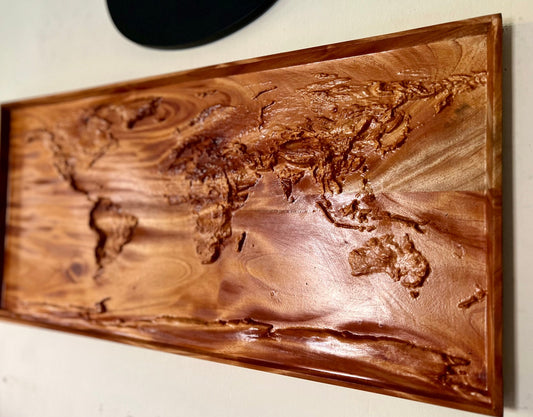 Wooden 3D Topographical World Map