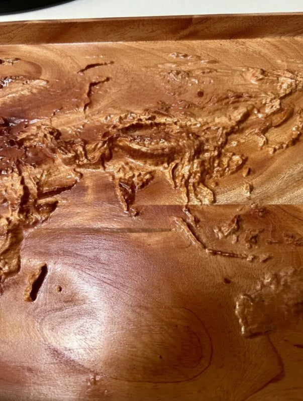 Wooden 3D Topographical World Map