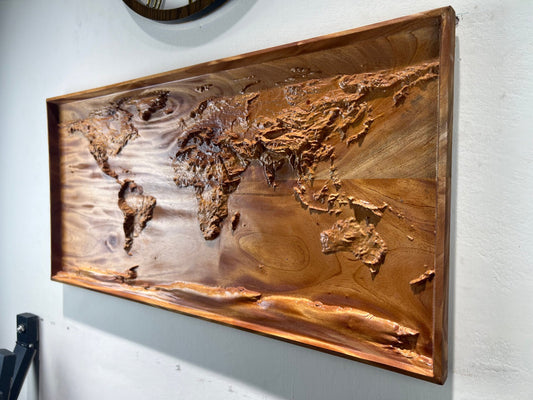 Wooden 3D Topographical World Map